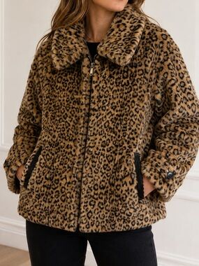 Dennis Basso Leopard Brown Faux Fur Coat